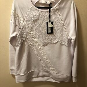 Twin-Set White Lace-Front Crew Sweatshirt